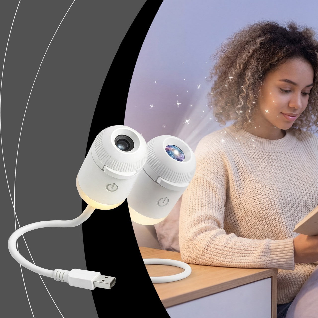 USB-Powered Starry Sky Projection Night Light for Ambient Bedroom and Nursery Lighting