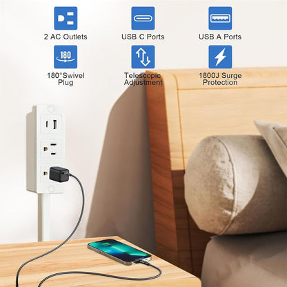 Electrical Outlet Expander with Rotating Power Socket for Sofas, Nightstands, and Desks
