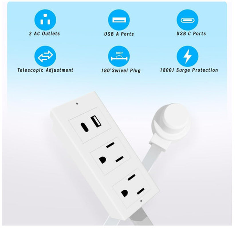 Electrical Outlet Expander with Rotating Power Socket for Sofas, Nightstands, and Desks