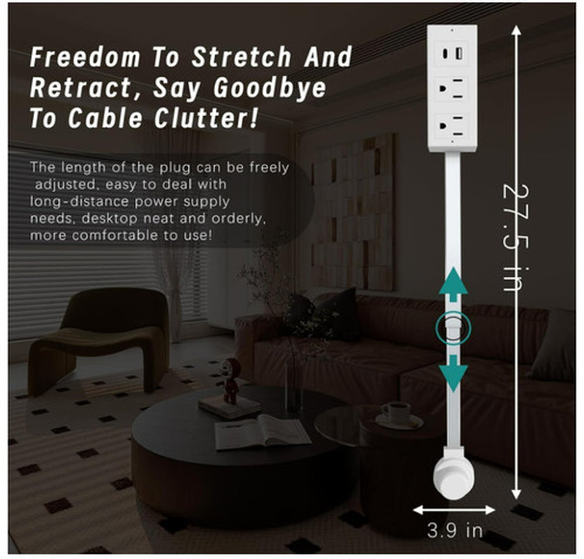 Electrical Outlet Expander with Rotating Power Socket for Sofas, Nightstands, and Desks