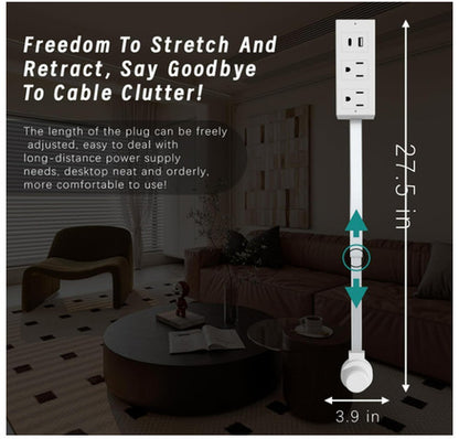 Electrical Outlet Expander with Rotating Power Socket for Sofas, Nightstands, and Desks
